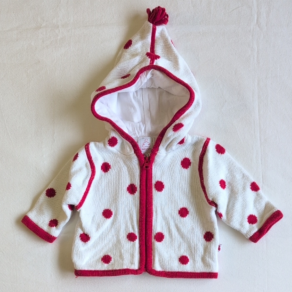 Vintage Y2K Baby Gap Pixie Hoodie Knit Cardigan Polka Dot Size 0-3M HOL06